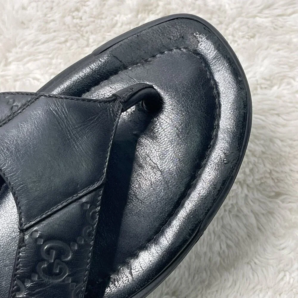 Y2K Vintage Gucci Women's Black Guccissima Leather Flat Thong Sandals Size 6.5/7 - Picture 9 of 11